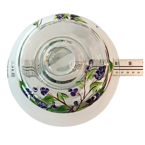Glass Cheese Pastry Dome Handpainted Blueberry Floral Design With Glass Plate - Picture 12 of 13